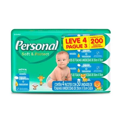 Toalha Umedecida Personal Soft & Protect Leve 4 Pague 3 com 50 Unidades cada