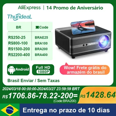 [SEM TAXA / Moedas] Projetor TD98W ThundeaL 1920x1080p nativo, roda 4K, com Android, WIFI e Espelhamento de Tela