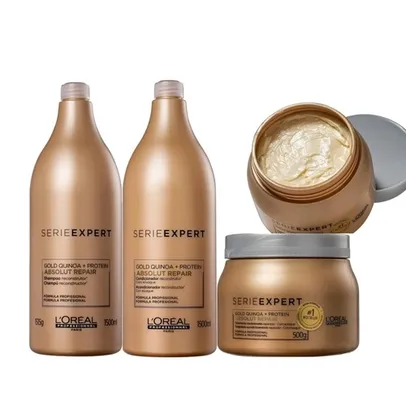 Kit Loreal Absolut Repair Gold Shampoo 1500ml E Condicionador1500ml Mascara 500gr