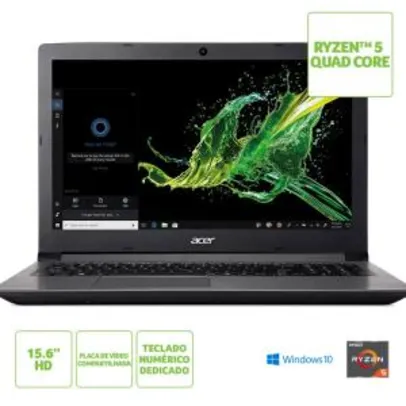 Notebook Acer Aspire 3 A315-41-R4RB AMD Ryzen™ 5 2500U 2.0 a 3.6 GHz RAM de 12GB HD de 1TB Tela de 15.6” HD Windows 10