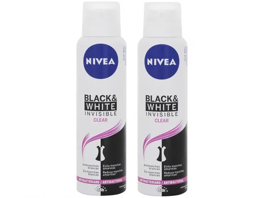 (APP+ CUPOM DESAFIO) Desodorante Nivea Aerosol Black & White Clear 150 ml ] R$4,16