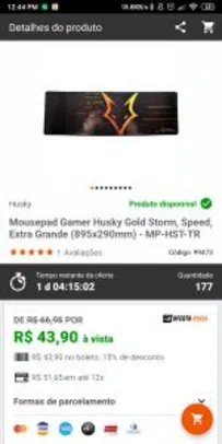 Mousepad Gamer Husky Gold Storm, Speed, Extra Grande - MP-HST-TR | R$44