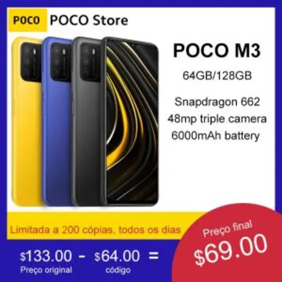 Celular Xiaomi POCO M3 4GB 64GB 6000MAH | R$716