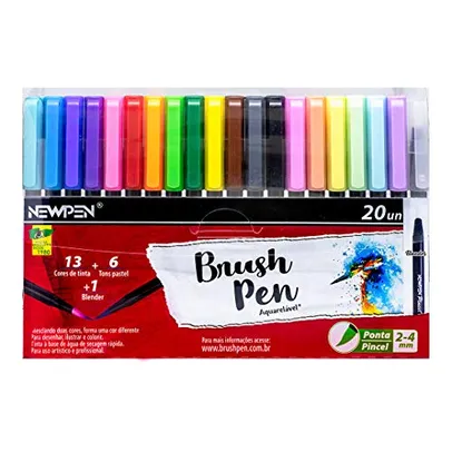 Caneta Ponta Pincel, Newpen, Brush Pen, 19 cores+1 Blender, 20 unidades