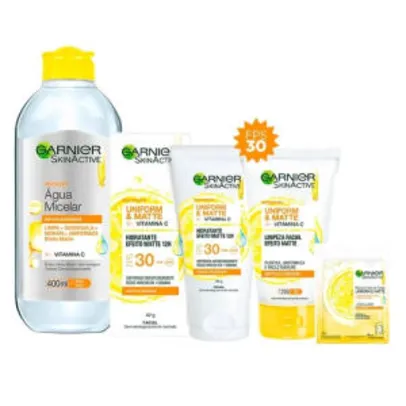 Garnier Skin Vitamina C Kit - Água Micelar + Hidratante Facial + Máscara Facial + Limpeza Facial | R$81