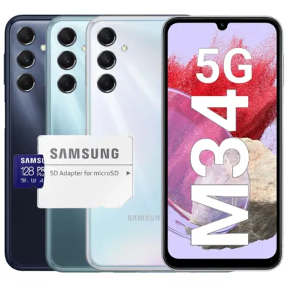 [APP+OURO] Samsung Galaxy M34 5G 128GB Tela 6.5 AMOLED Bateria 6.000mAh + Cartão Memória 128GB