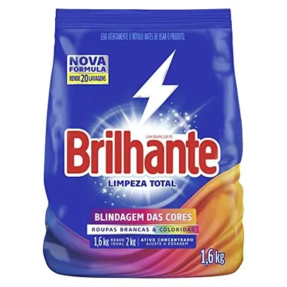 Brilhante Limpeza Total Lava-Roupas em Pó, Roupas Brancas e Coloridas, Ativo Concentrado 1,6kg