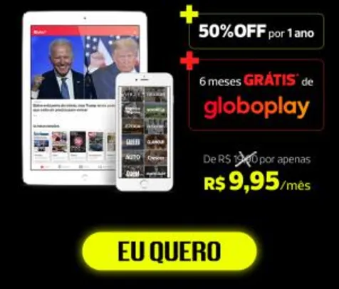Assine Globo+ e ganhe 6 meses grátis de Globoplay | R$ 10 (1° mês grátis)