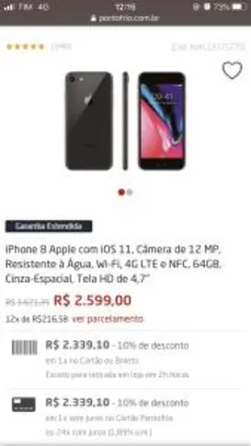 iPhone 8 Apple com iOS 11 64GB, Cinza-Espacial | R$2339