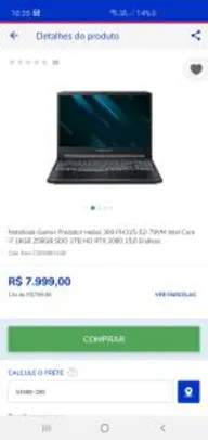 Notebook Gamer Acer Predator Helios 300 PH315-52-79VM Intel Core i7 | R$ 7.999