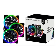 Kit 3 cooler fan led rgb 120mm c/ controle remoto + hub - BRAZILPC