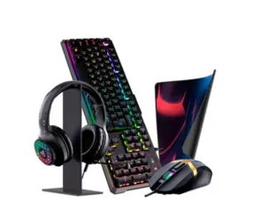 Kit Gamer 5 em 1 Onikuma, Headset RGB, Drivers 50mm, com Suporte + Teclado Mecânico + Mouse, 3600DPI