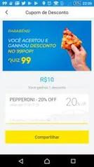 99pop 20% de desconto - Resposta do quiz da pizza