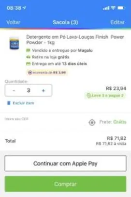 Detergente em Pó Lava-Louças Finish Power Powder - 1kg (mín. 3) | R$24