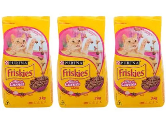 Kit Ração Premium para Gato Friskies Adulto - Mix de Carnes 3 Unidades 3kg Cada