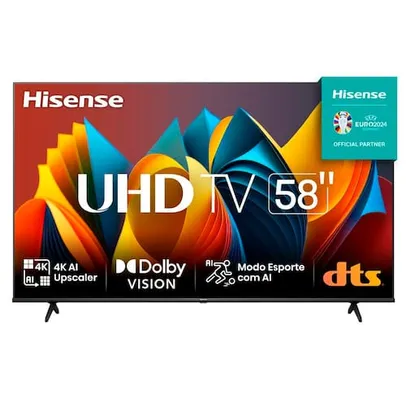 Smart TV 58 Hisense Ultra HD 4K DLED A6K com Sleep timer, entrada HDMI e Wi-Fi - 58A51HSV