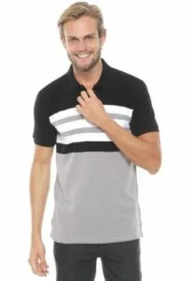 Camisa Polo Calvin Klein Reta Listrada Cinza/Preto