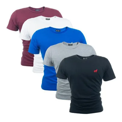 Camiseta básica masculina Slim gola careca 100% algodão Kit 5 unidades