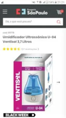 Umidificador Ultrassônico U-04 Ventisol 3,7 Litros - R$63