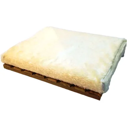 Cama Deck Madeira com Almofada Compacta Pelúcia Creme p/ Cachorro 
