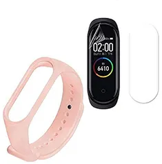 Kit Pulseira Silicone Rosa Sand para Xiaomi Mi Band 4 + Película de Gel Flexível