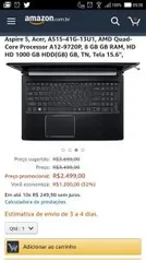 Aspire 5, Acer, A515-41G-13U1, AMD Quad-Core Processor A12-9720P por R$ 2499