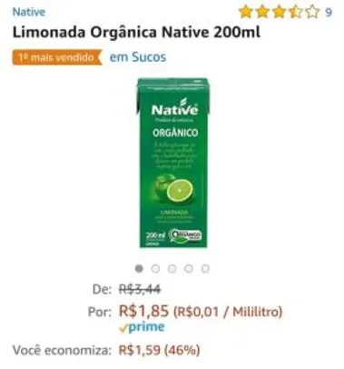 [PRIME] Limonada Orgânica Native 200ml | R$1,85