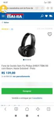 Fone de Ouvido Sem Fio Philips SHB3175BK/00 com Bass+ R$ 139