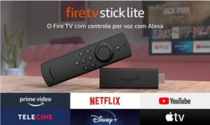 Novo Fire TV Stick Lite com Controle Remoto Lite por Voz com Alexa Modelo 2020 R$284