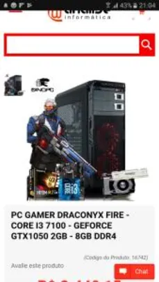 PC Gamer - Draconyx Fire Core i3 GTX 1050 2GB GEFORCE NVIDIA -R$