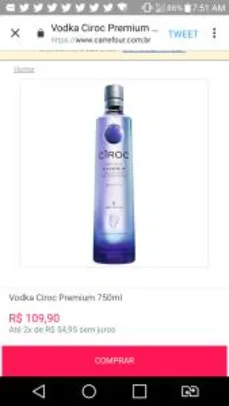 [Cartão carrefour] Vodka Ciroc 750ml 59,90