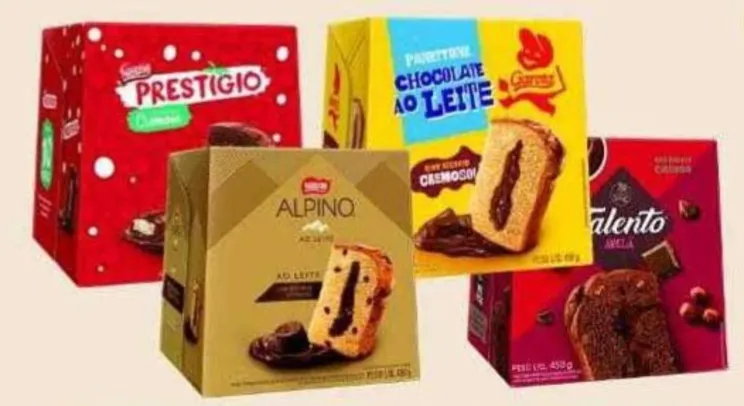 [CC AME/ Ame R$ 6,99] Panettone com gotas E recheio cremoso chocolate alpino nestlé caixa 450G