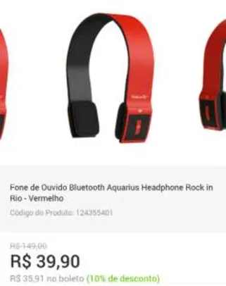 	[Shoptime] Fone de Ouvido Bluetooth Aquarius Headphone Rock in Rio 