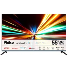 Smart TV QLED 55 4K Philco PTV55M82AGCIBBL Android TV, Dolby Vision, Dolby Audio, Processador Quad-core, Comando de Voz