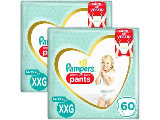 Kit Fraldas Pampers Premium Care Pants Calça - Tam. XXG 14 a 25kg 2 Pacotes com 60 Unid Cada 