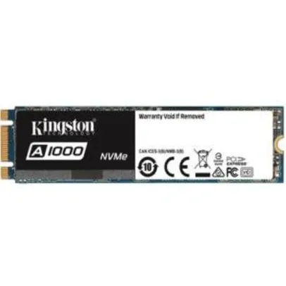 SSD Kingston A1000 M.2 2280 480GB PCIe x2 NVMe Leitura: 1.500MB/s e Gravação: 900MB/s | R$472