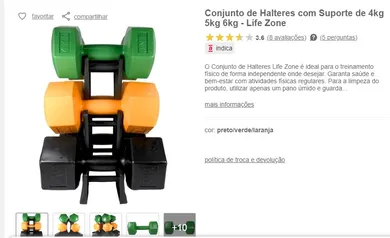 [AME SC] Conjunto de Halteres com Suporte de 4kg 5kg 6kg - Life Zone