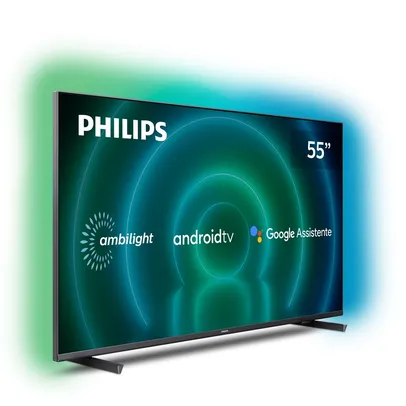 Smart TV Philips 55&quot; PUG7906 4K Android TV Ambilight 3 Lados Controle Remoto com Comando de Voz Google Assistant