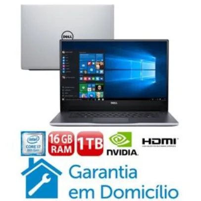 Notebook Dell Core i7-8550U 16GB 1TB 128GB SSD Placa Gráfica 4GB Tela Full HD 15.6” Windows 10 Inspiron I15-7572-A30S - R$ 3.894,05