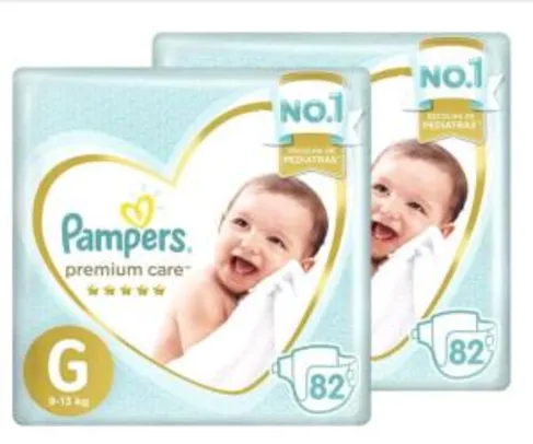 Fraldas Pampers Premium Care Tam. G - 2 Pacotes com 82 Unidades cada por R$ 180