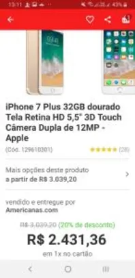 [AME R$2334,10] iPhone 7 plus 32gb