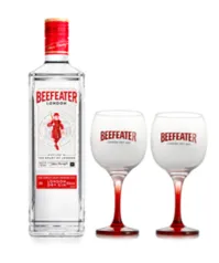 Gin Beefeater London Dry 750ml + 2 Taça de Vidro 550ml Pé Vermelho