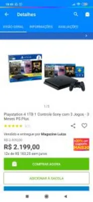 Playstation 4 1TB 1 Controle Sony com 3 Jogos - 3 Meses PS Plus - R$1726