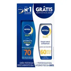 3 Kits Protetor Solar Corporal Nivea FPS70 200ml + Facial FPS60 50ml | R$20 cada