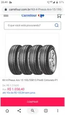 Kit 4 Pneus Aro 15 195/55R15 Pirelli Cinturato P1 - R$1058