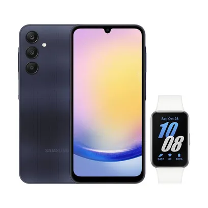 Foto do produto Celular Samsung A25 5G (256GB) - Azul Escuro + Galaxy Fit3 - Prata