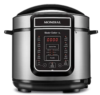 Panela de Pressão Elétrica Digital 5L, Mondial, Preto/Inox, 900W, 110V - PE-38