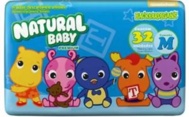 Fraldas Natural Baby Backyardigans Premium M - 32 Unidades - R$ 9
