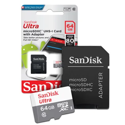 [C.C.AME 25,00] Cartão de Memoria 64gb Micro Sd Cl10 80mb/s Ultra sdsquns Sandisk