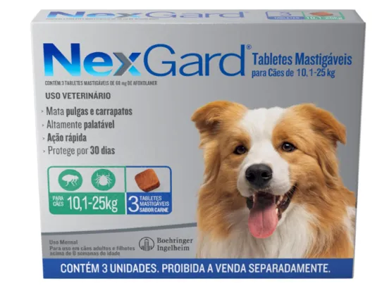 NexGard Antipulgas e Carrapatos para Cães de 10,1 a 25kg 3 tabletes